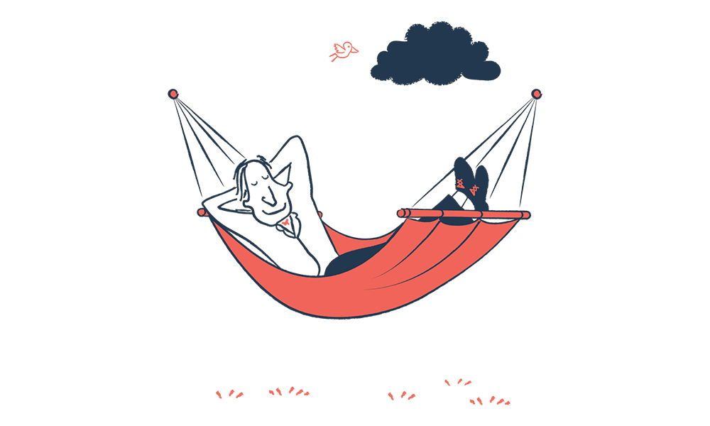 An illustration of a man relaxing in a hammock