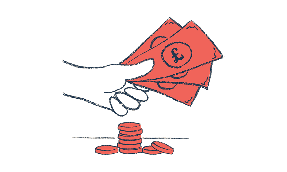 An illustration of a hand with some money