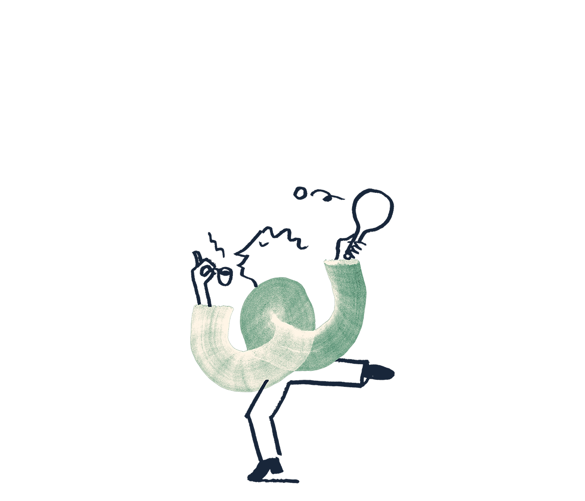 An illustration of a man playing ping pong with a cup of tea