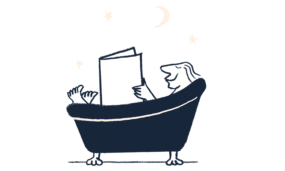 An illustration of a man sitting in a bathtub relaxing
