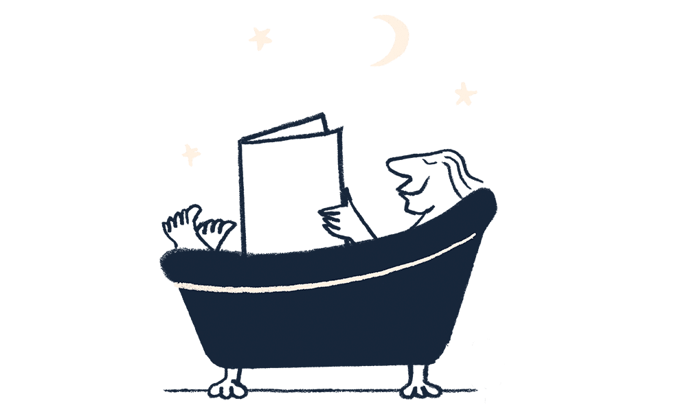 An illustration of a man sitting in a bathtub relaxing