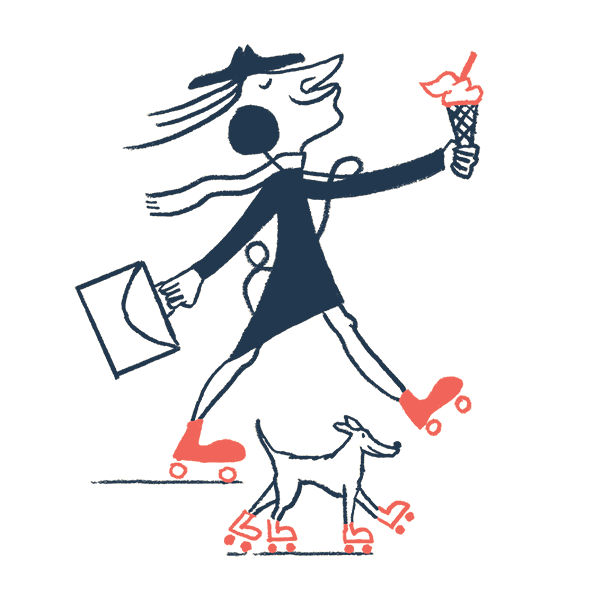 An illustration of a man on roller skates with an ice cream